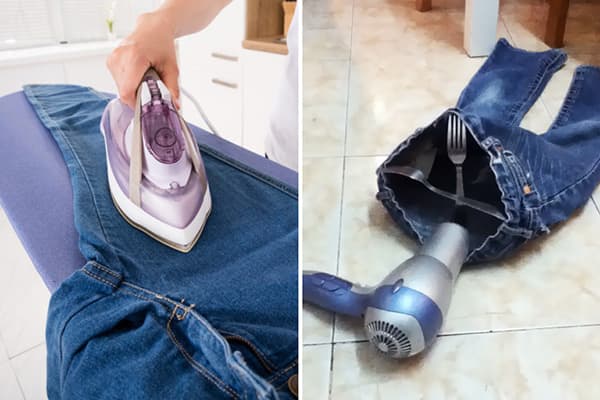 Séchage des jeans avec des moyens improvisés